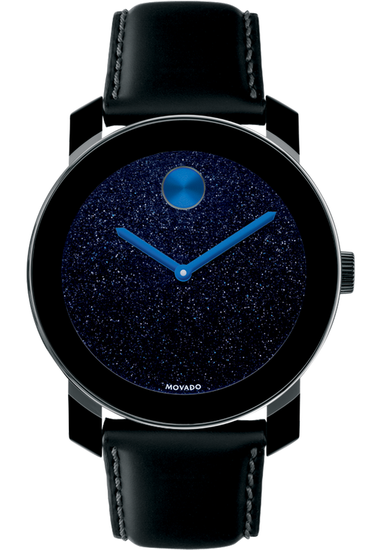 Movado Bold Metallic Blue Dial Black Leather Strap Watch for Men - 3600137 Authentic Buy Shop Now