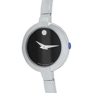Movado Bela Black Dial Silver Steel Strap Watch For Women - 0606595 Authentic Buy Shop Now