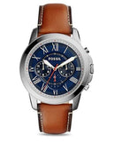 Fossil Grant Chronograph Blue Dial Brown Leather Strap Watch for Men - FS5210 Authentic Buy Shop Now