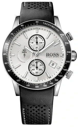 Hugo Boss Rafale Chronograph Quartz Silver Dial Black Leather Strap Watch For Men - 1513403 Authentic Buy Shop Now
