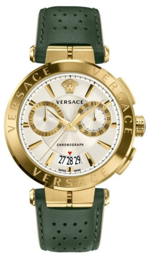 Versace Aion Chronograph White Dial Green Leather Strap Watch for Men - VBR020017 Authentic Buy Shop Now