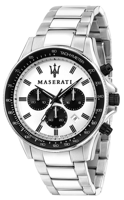 Maserati SFIDA Chronograph White Dial Silver Steel Strap Watch For Men - R8873640003 Authentic Buy Shop Now
