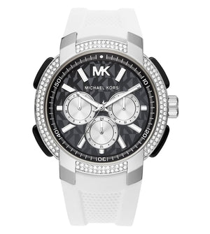 Michael Kors Sidney Multifunction Black Dial White Silicone Strap Watch For Women - MK6947 Authentic Buy Shop Now