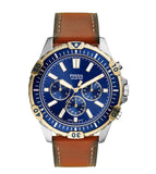 Fossil Garrett Chronograph Blue Dial Brown Leather Strap Watch for Men - FS5625 Authentic Buy Shop Now