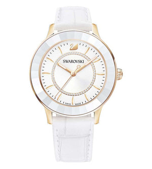 Swarovski Octea Lux White Dial White Leather Strap Watch for Women - 5414416 Authentic Buy Shop Now