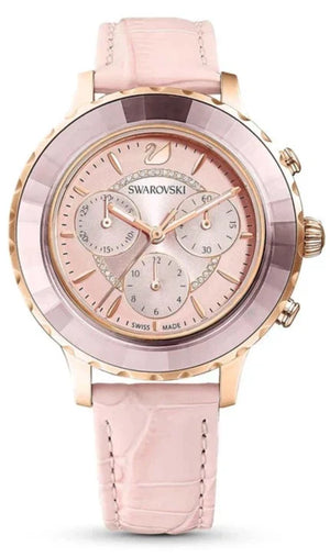 Swarovski Octea Lux Chrono Pink Dial Pink Leather Strap Watch for Women - 5452501 Authentic Buy Shop Now