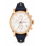 Fossil Original Boyfriend Chronograph White Dial Navy Blue Leather Strap Watch for Women - ES3838 Authentic Buy Shop Now