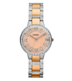 Fossil Virginia Rose Gold Dial Two Tone Steel Strap Watch for Women - ES3405 Authentic Buy Shop Now