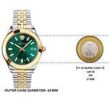 Versace Hellenyium Quartz Green Dial Two Tone Steel Strap Watch For Men - VEVI00620 Authentic Buy Shop Now