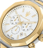 Maserati Stile Chronograph White Dial Two Tone Steel Strap Watch For Men - R8873642009 Authentic Buy Shop Now