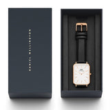 Daniel Wellington Quadro White Dial Black Leather Strap Watch For Women - DW00100450 Authentic Buy Shop Now