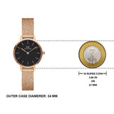Daniel Wellington Petite Pressed Melrose Black Dial Rose Gold Mesh Strap Watch For Women - DW00100440 Authentic Buy Shop Now