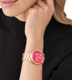 Michael Kors Runway Chronograph Pink Dial Rose Gold Steel Strap Watch For Women - MK7352 Authentic Buy Shop Now