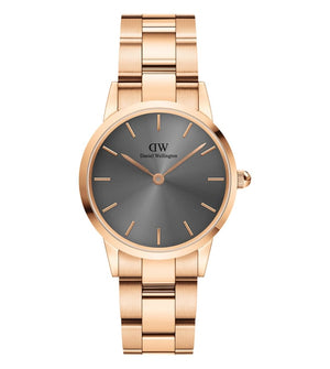 Daniel Wellington Iconic Link Grey Dial Rose Gold Steel Strap Watch For Women - DW00100332 Authentic Buy Shop Now