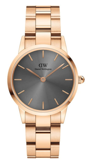 Daniel Wellington Iconic Link Grey Dial Rose Gold Steel Strap Watch For Women - DW00100336 Authentic Buy Shop Now