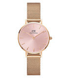 Daniel Wellington Petite Melrose Pink Dial Rose Gold Mesh Strap Watch For Women - DW00100368 Authentic Buy Shop Now