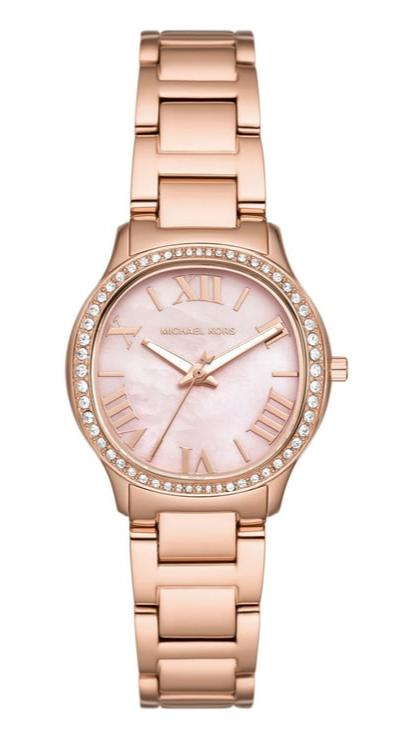 Michael Kors Sage Three-Hand Crystals Mother of Pearl Dial Rose Gold Steel Strap Watch for Women - MK4823 Authentic Buy Shop Now