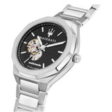 Maserati Stile Skeleton Automatic Black Dial Silver Steel Strap Watch For Men - R8823142002 Authentic Buy Shop Now