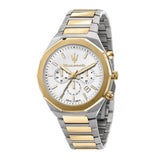 Maserati Stile Chronograph White Dial Two Tone Steel Strap Watch For Men - R8873642009 Authentic Buy Shop Now