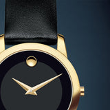 Movado Museum Classic Black Dial Black Leather Strap Watch For Women - 0606877 Authentic Buy Shop Now