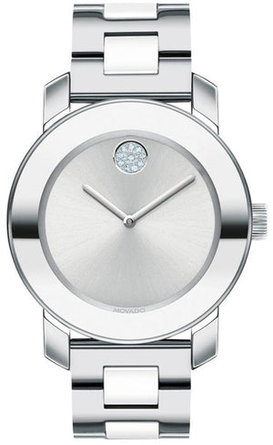 Movado Bold Ceramic Silver Dial Silver Steel Strap Watch for Women - 3600638 Authentic Buy Shop Now