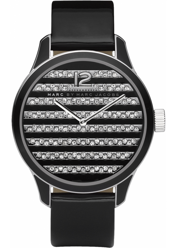 Marc Jacobs Lidia Stripe Glitz Black Dial Black Leather Strap Watch for Women - MBM1166 Authentic Buy Shop Now