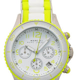 Marc Jacobs Rock Chronograph White Dial White & Green Silicone Strap Watch for Women - MBM2592 Authentic Buy Shop Now