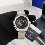 Maserati Stile Skeleton Automatic Black Dial Silver Steel Strap Watch For Men - R8823142002 Authentic Buy Shop Now