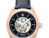 Maserati Traguardo Automatic Black Skeleton Dial Black Leather Strap Watch For Men - R8821112001 Authentic Buy Shop Now