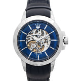 Maserati Ingegno Automatic Blue Skeleton Dial Black Leather Strap Watch For Men - R8821119004 Authentic Buy Shop Now