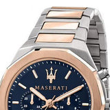 Maserati Stile Chronograph Blue Dial Rose Gold Two Tone Strap Watch For Men - R8873642002 Authentic Buy Shop Now