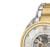 Maserati Traguardo Automatic White Skeleton Dial Two Tone Steel Strap Watch For Men - R8823112003 Authentic Buy Shop Now