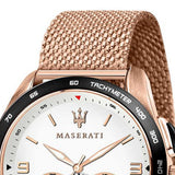 Maserati Traguardo 45mm Chronograph Rose Gold Mesh Strap White Dial Watch For Men - R8873612011 Authentic Buy Shop Now