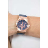 Maserati Potenza 42mm Rose Gold & Blue Dial Blue Leather Strap Watch For Men - R8851108027 Authentic Buy Shop Now