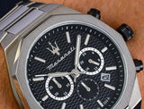 Maserati Stile Chronograph Black Dial Silver Steel Strap Watch For Men - R8873642004 Authentic Buy Shop Now