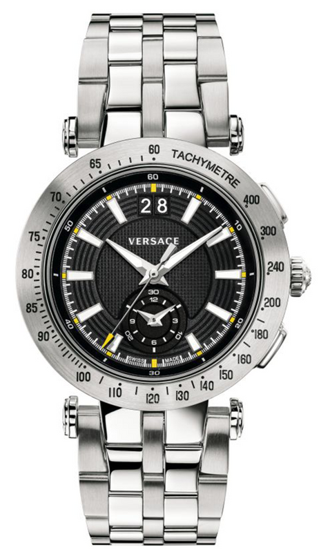 Versace V-Race Sport Black Dial Silver Steel Strap Watch for Men - VAH010016 Authentic Buy Shop Now