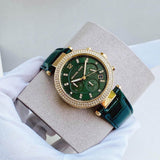 Michael Kors Parker Chronograph Green Dial Green Leather Strap Watch For Women - MK6985 Authentic Buy Shop Now