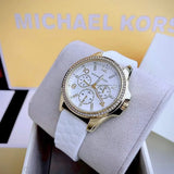 Michael Kors Mini Pilot Quartz Silver Dial White Silicone Strap Watch For Women - MK7372 Authentic Buy Shop Now