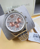 Michael Kors Lexington Chronograph Silver Dial Silver Steel Strap Watch for Men - MK8515 Authentic Buy Shop Now