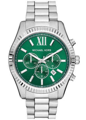 Michael Kors Lexington Chronograph Green Dial Silver Steel Strap Watch for Women - MK9152 Authentic Buy Shop Now