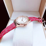 Michael Kors Lennox Three Hand Silver Dial Red Leather Strap Watch For Women - MK7308 Authentic Buy Shop Now