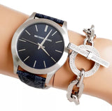 Michael Kors Slim Runway Analog Blue Dial Blue Leather Strap Watch For Men - MK8907 Authentic Buy Shop Now