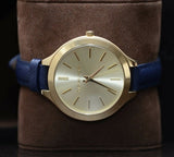 Michael Kors Runway Quartz Gold Dial Blue Leather Strap Watch For Women - MK2285 Authentic Buy Shop Now