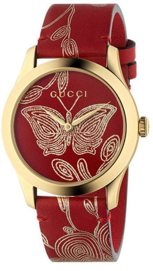 Gucci G Timeless Quartz Red Dial Red Leather Strap Watch For Women - YA1264054 Authentic Buy Shop Now