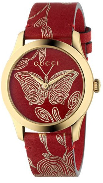 Gucci G Timeless Quartz Red Dial Red Leather Strap Watch For Women - YA1264054 Authentic Buy Shop Now