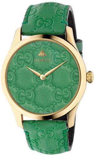 Gucci G Timeless Quartz Green Dial Green Leather Strap Watch For Women - YA1264099 Authentic Buy Shop Now