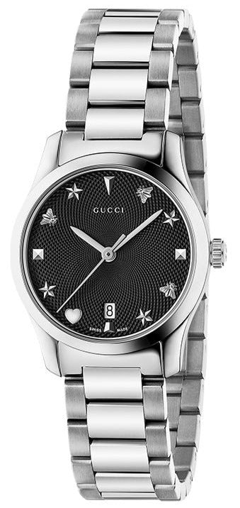 Gucci G Timeless Black Dial Silver Steel Strap Watch For Women - YA126573A Authentic Buy Shop Now