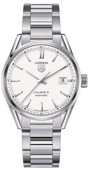 Tag Heuer Carrera Automatic Caliber 5 White Dial Silver Steel Strap Watch for Men - WAR211B.BA0782 Authentic Buy Shop Now