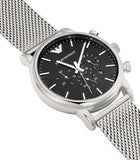 Emporio Armani Classic Chronograph Black Dial Silver Mesh Bracelet Watch For Men - AR1808 Authentic Buy Shop Now