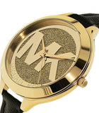 Michael Kors Slim Runway Quartz Gold Dial Black Leather Strap Watch For Women - MK2392 Authentic Buy Shop Now